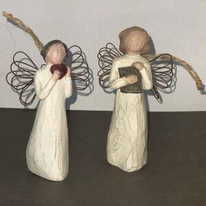 2 Willow Tree Angels Susan Lordi Ornaments “Angel of the Heart” & Angel w/ Book